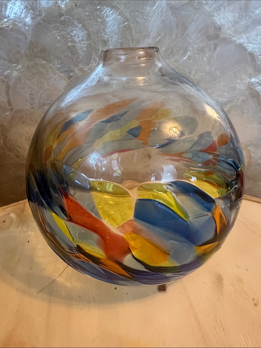 Handblown Art Glass Bud Vase with Multicolor Confetti Swirls